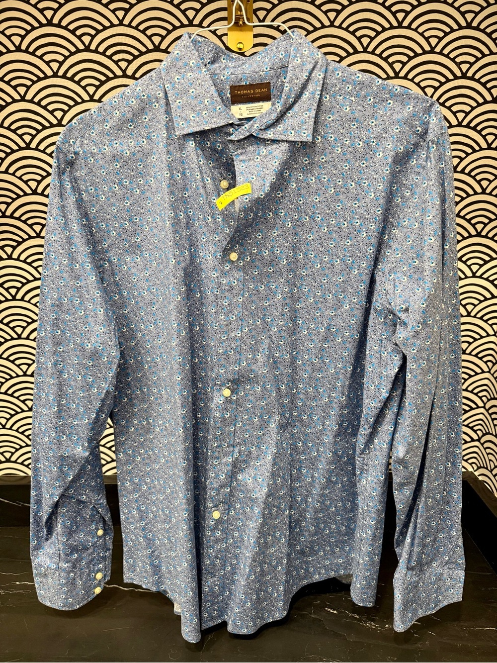 Thomas Dean Light Blue Micro Floral Dress Shirt